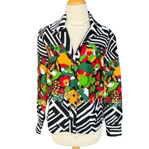 Vintage Lanvin I. Magnin Geometric Floral Button Front Blouse Mod Flowers Medium